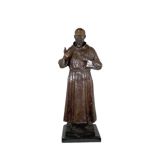 Father Pio Sculpture Bronze on Marble Base Saint Padre Pietrelcina